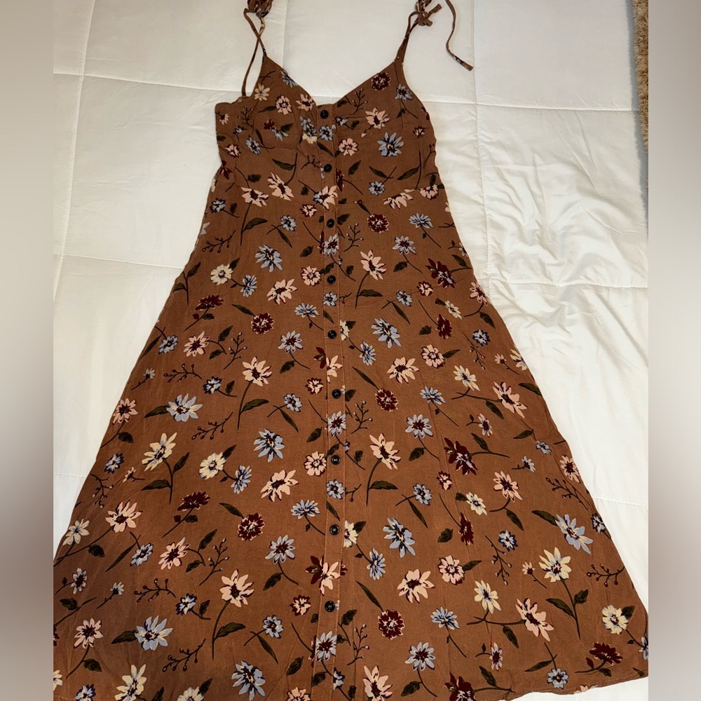 Brown Floral midi dress